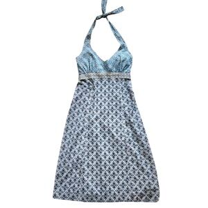 Athleta Go Anywhere Halter Dress Blue Combo Floral Packable Pocket